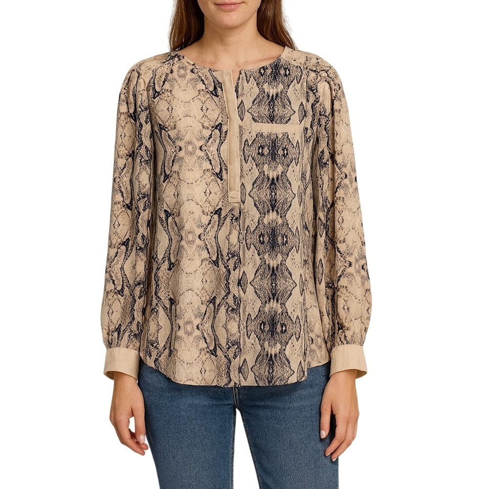 Rebecca Taylor Snake Print Silk Blend Split‎ Neck Blouse Shirt Top Size 6